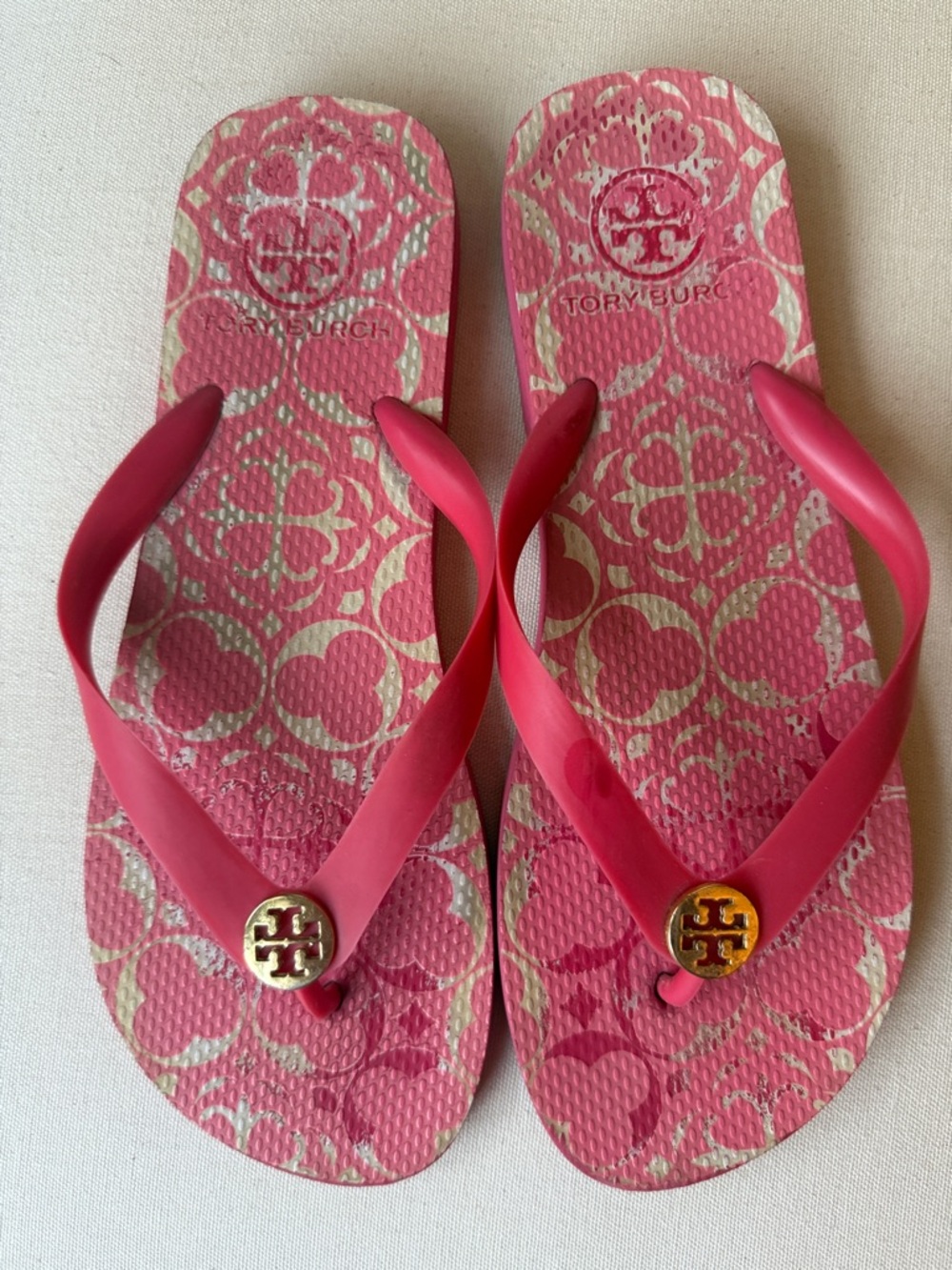 Tory Burch Hot Pink Logo Medallion Flip Flops